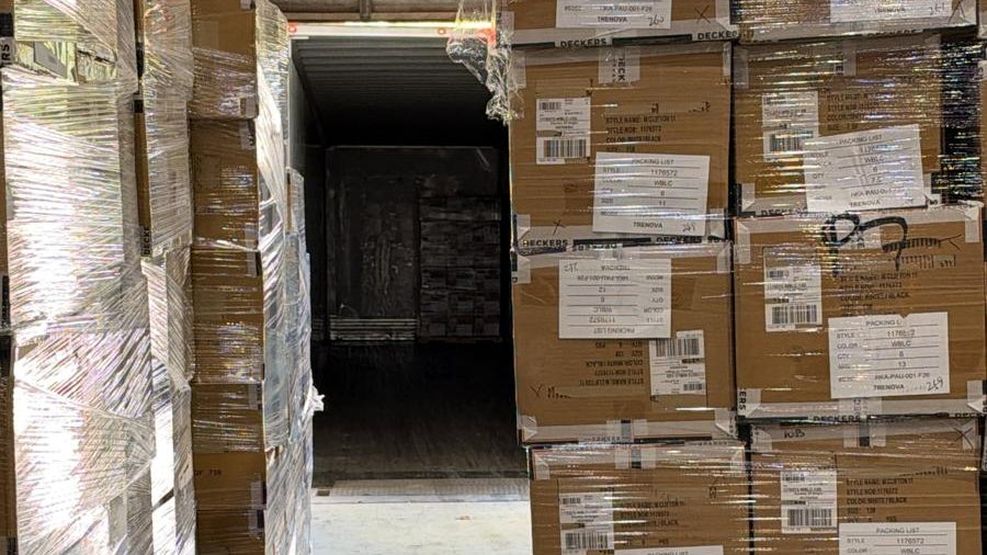 Pallets of client inventory staged inside the Priority Fulfillment warehouse in Medley, FL